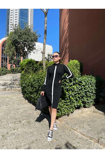 giyimmasalı Tricotaj Tesatura Rochie Creion Neagra