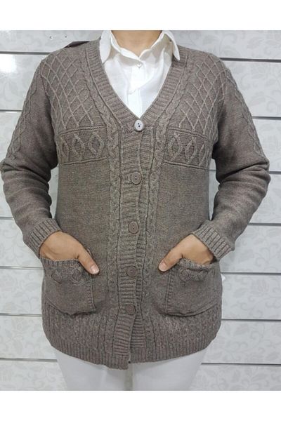 Ön-Er Giyim Buttoned Pocketed Winter Wool Mother Cardigan