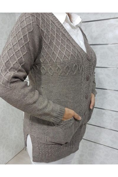 Ön-Er Giyim Buttoned Pocketed Winter Wool Mother Cardigan