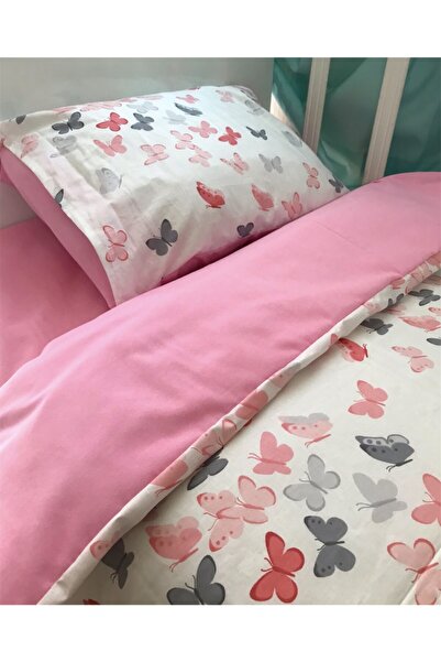 Bebek Özel 100% Cotton Children's Pillow Sheet Quilt Set Pink Butterfly 100X2...
