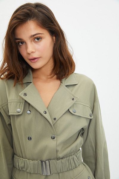 Trendyol Collection Φόρεμα υφαντό με κουμπιά χακί TWOAW22EL0446