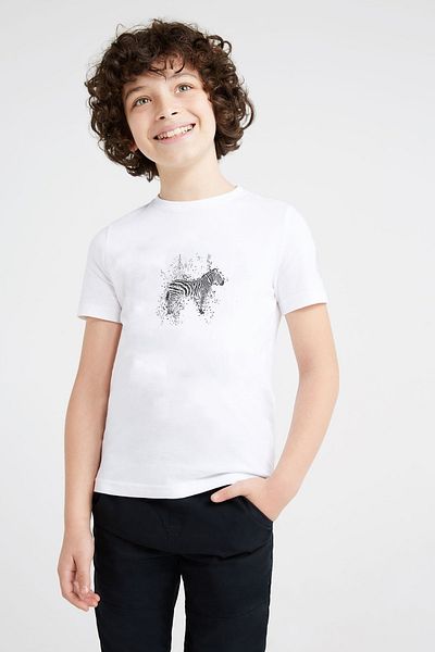 QIVI Zebra Printed Unisex Kids White Tshirt