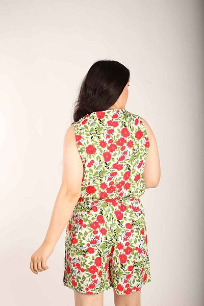 Blues Outlet Women's Floral Elastic Waist Shorts Jumpsuit-red Flower