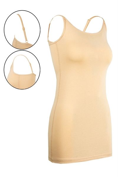 BSM Women's Nude Modal Cotton Rope Strap Long Tank Top