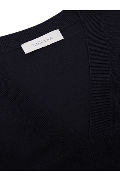 EMNANA Men's Navy Blue Wool Sweater