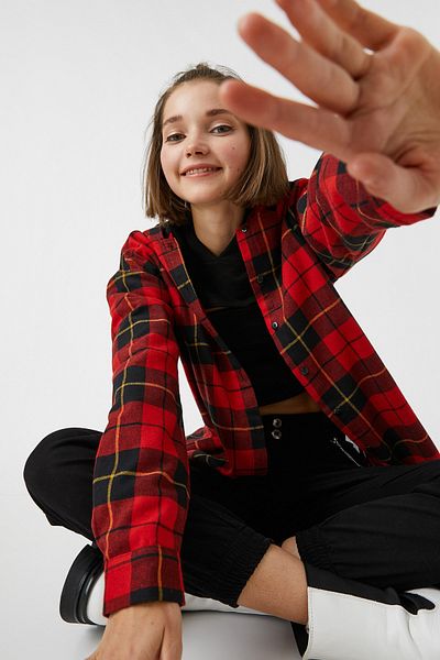 Koton Hooded Long Sleeve Plaid Shirt