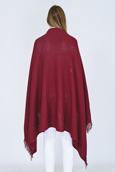 Ocean Burgundy Tasseled Knitwear Shoulder Shawl