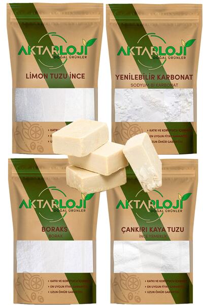 aktarloji Çamaşır Sodası 1 Kg + Limon Tuzu 250 Gr + 1 Kalıp Beyaz Sabun + 1 K...