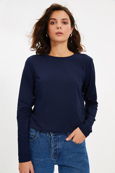 Trendyol Collection Sötétkék-lila 100% pamut 2 db-os Basic Crew nyakú kötött póló csomag TWOAW21TS0095