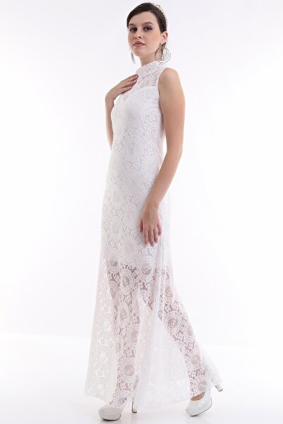 Ceylen Dik Yaka Dantel Balık Elbise