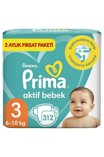 Prima Bebek Bezi Aktif Bebek 3 Beden 312 Adet Aylık Fırsat Paketi (156X2)