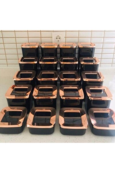 VİP AHMET 6 Pieces Set of 5 Luxury Square Storage Container Black- Copper 30 Pieces