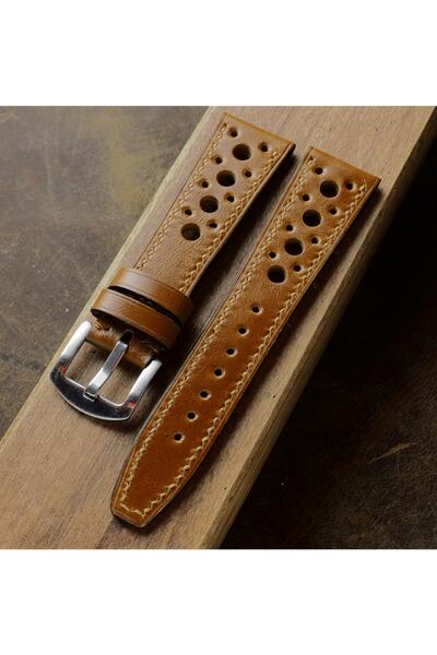 Ventum حرفة 22 مم لون أسمر جلد طبيعي كامل خياطة رالي سلك جلدي مصنوع يدويًا