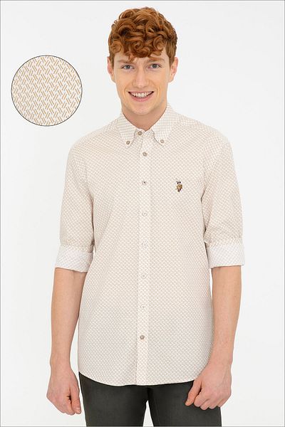 U.S. Polo Assn. Καφέ ανδρικό πουκάμισο