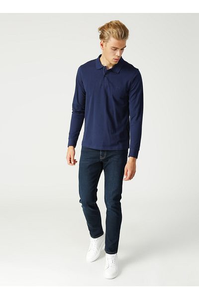 Lee Cooper Men's Soon Pique Polo Neck Sweatshirt Navy Blue 211 Lcm 241080