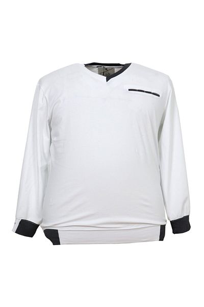 TRIBAGATIRAY Ανδρικό μεγάλο μέγεθος Oversized V-Neck Lycra Seasonal Sweat White