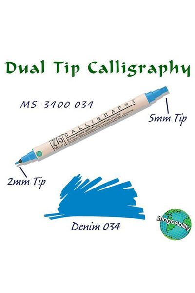 Zig Double End Calligraphy Pen - 2 mm and 5 mm 034 Denim