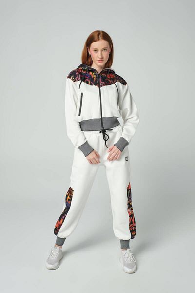 DAVID&GERENZO Ecru Colored Hooded Ribbed Leg Tracksuit Set