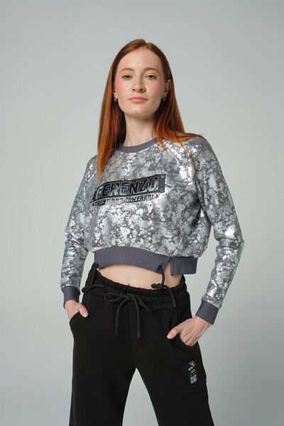 DAVID&GERENZO Gray Shiny Crop Sweatshirt