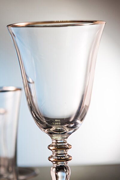 KCD Soprano Platin Kesme El Dekor Yaldızlı Desenli Cam 6 Adet Ayaklı Bardak Kadeh