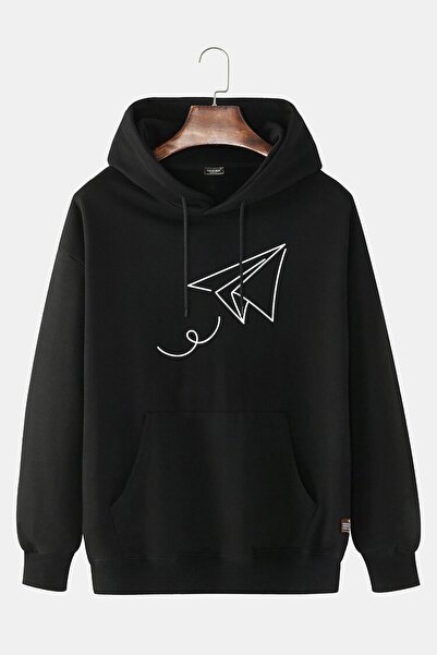 collis Hanorac unisex negru cu imprimeu Kite, cu glugă, croială slim