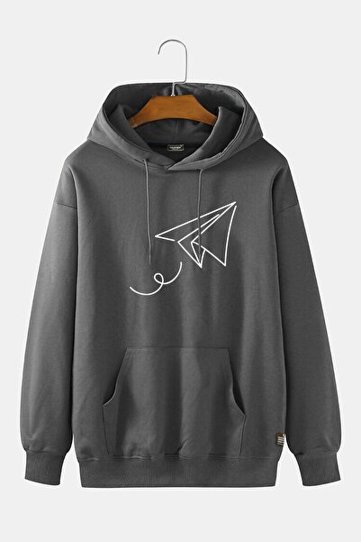 collis Hanorac unisex cu glugă, slim fit, cu imprimeu trandafiri antracit