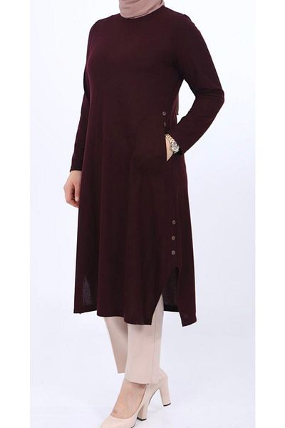 SENFONİ Ece Ribbed Camisole Large Size Purple Tunic