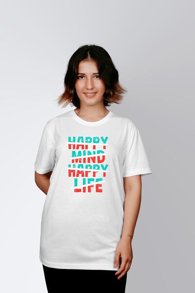 ErTaPassage Λευκό μπλουζάκι Happy Mind - Life με τύπωμα T4676874