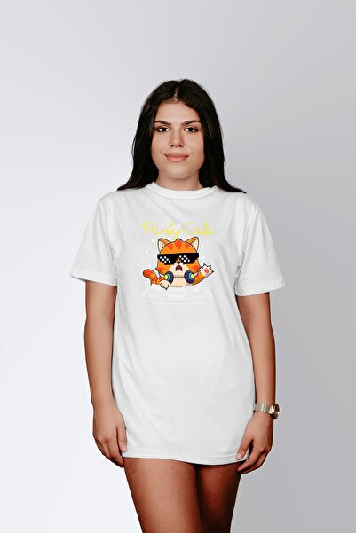 ErTaPassage White Cool Cat cu imprimeu Femei tricou - T7645903