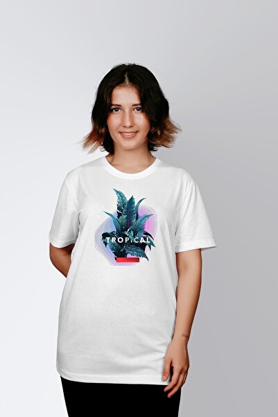 ErTaPassage Γυναικείο μπλουζάκι White Tropical με τύπωμα Standard - T6430644