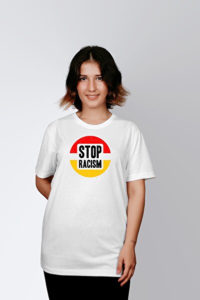 ErTaPassage Albă „Stop Racism” cu imprimeu Femei tricou - T6492739