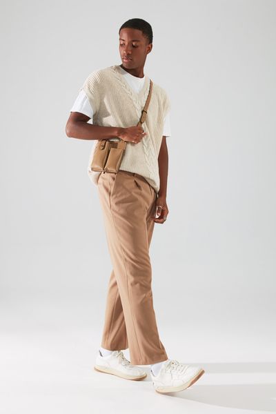 Two Piece Elegant Beige Vest And Pants Set STYLE