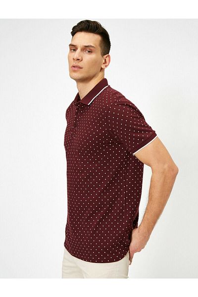 Koton Tricou pentru bărbați, roșu Claret, cu guler polo, cu modele de buline, din material piqué
