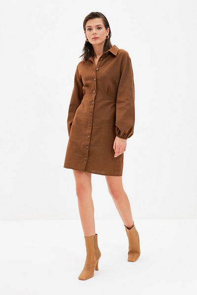Trendyol Collection Hnědé tkané šaty na knoflíky TWOAW22EL1351