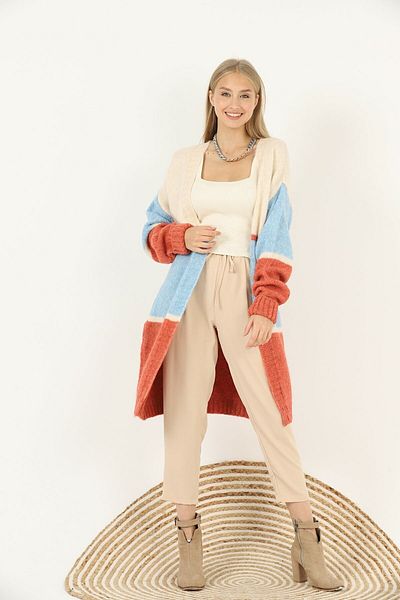 ÖZGÜN Dimensiune standard Tricotaj lungi colorate Cardigan de damă