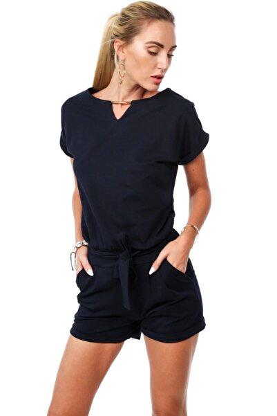 fasardi Fermuar Detaylı Şortlu Tulum