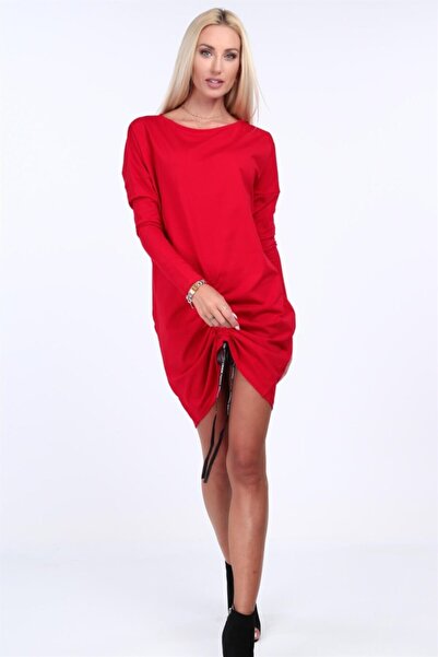 fasardi Bisiklet Yaka Büzgülü Mini Elbise