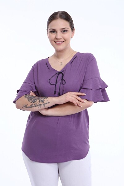 Lir Women's Plus Size Flounce Sleeve Blouse Lilac