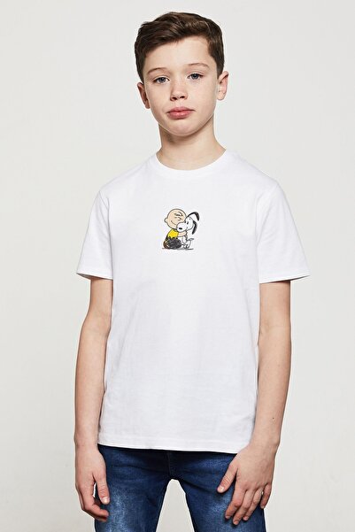 QIVI Boy's White Snoopy Printed T-shirt