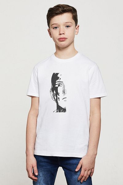 QIVI Tricou cu imprimeu unisex pentru copii, alb, Anime One Punch Man