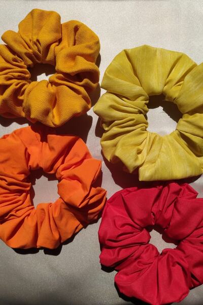 LİLYA Kadın Dörtlü Lastikli Orta Boy Simit Scrunchie Rengarenk Saç Toka Seti ...