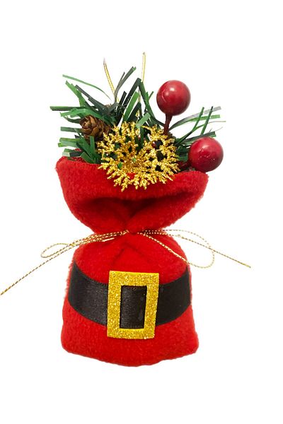 DMS DEKOR Christmas Pine Tree Ornament Sock Bag with Red Belt