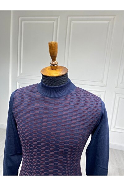 CCS Sarar Erkek Lacivert Yarım Balıkçı Desenli Triko Kazak