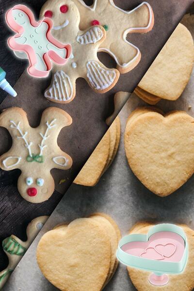 Bayev 3117 Presser Ginger Man Cookie Mold with Teddy Bear New Year's Special