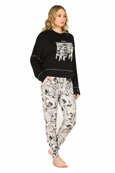 Jiber Set de pijamale cu model pentru damă, cu croiala relaxată, Jbr-3926