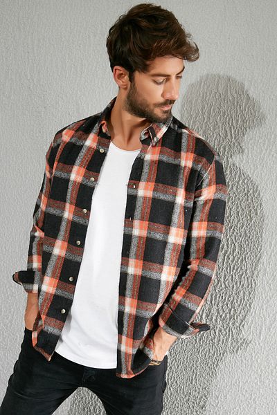 Sateen Men SCHWARZ-ORANGES HOLZHEMD