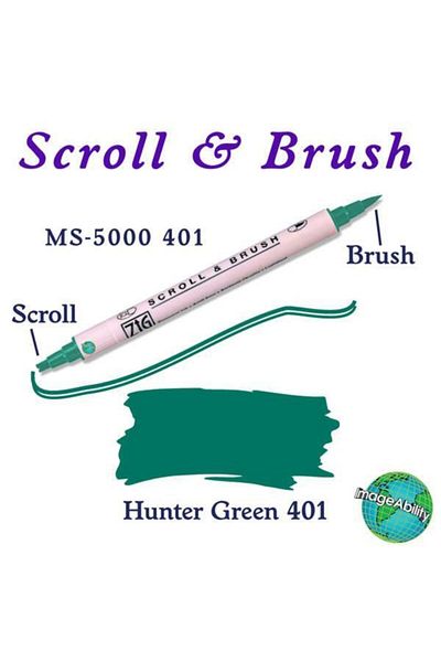 Zig Scroll & Brush Double Line and Brush Tip Calligraphy and Shading Pen 401 Hunter Green