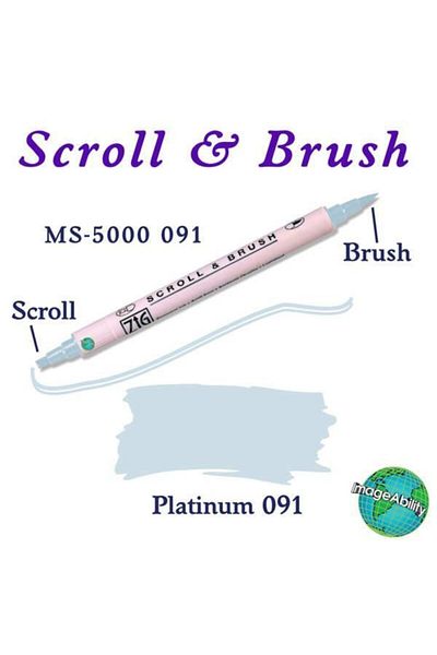 Zig Scroll & Brush Double Line and Brush Tip Calligraphy and Shading Pen 091 Platinum