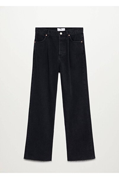 MANGO Woman Szorítós részletes, magas derekú, széles szárú Jean nadrág