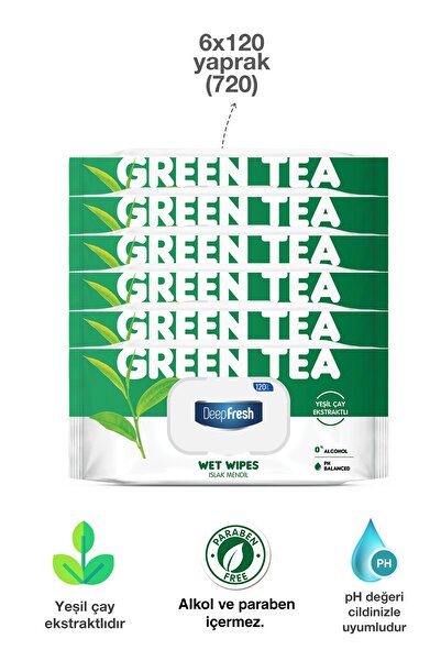 Deep Fresh Doğal Özler Yeşil Çay Islak Mendil 6 X 120 Yaprak